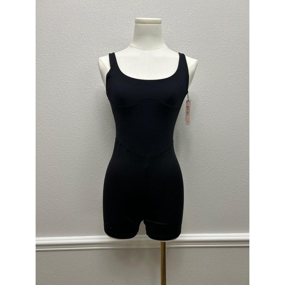 NWT Victoria's Secret Sport Romper Onesie Black Laser Cut Perforated Athletic XS